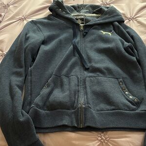Pink Navy Zip-Up Hoodie with Stud Snap Accents